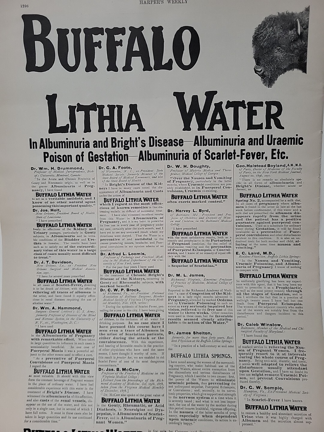 1899 Buffalo Lithia Water Print Advertisement Harper's Weekly Quack Medicine 1899 Buffalo Lithia Water Print Advertisement Harper's Weekly Quack Medicine