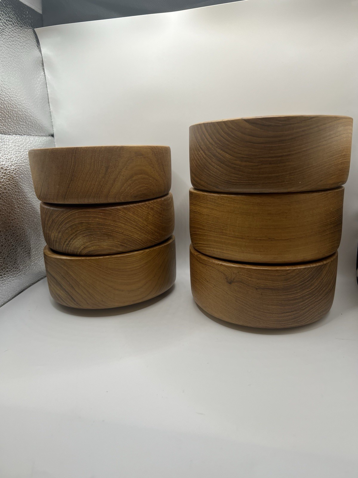 Vtg MCM Teak Wood Bowls Set of 6 Danish Modern Individual Salad 6 Inch 