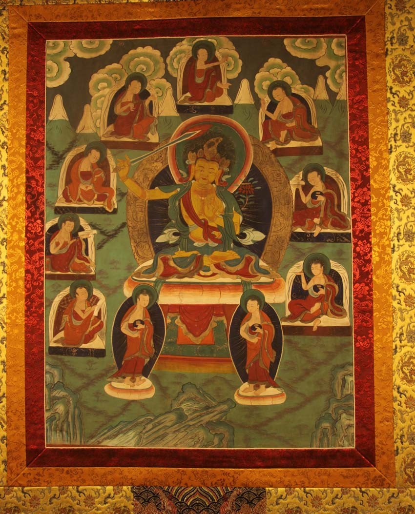 Wonderful Tibet Old Buddhist Hand-Painted Thangka Manjusri Bodhisattva Tangka