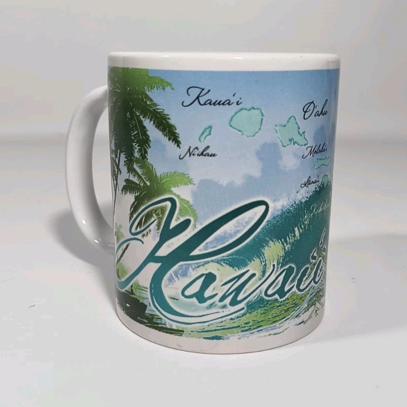 Hawaii Kauai ABC Stores Souvenir Coffee Mug Palm Trees Wave, Microwave Safe