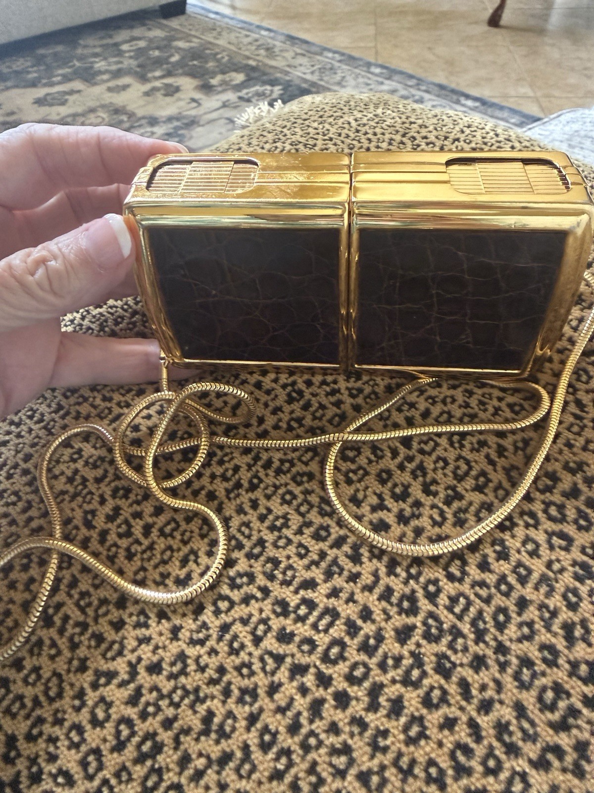Very Rare Vintage Opera Binoculars With Brown Reptile Skin Gold Case & Strap