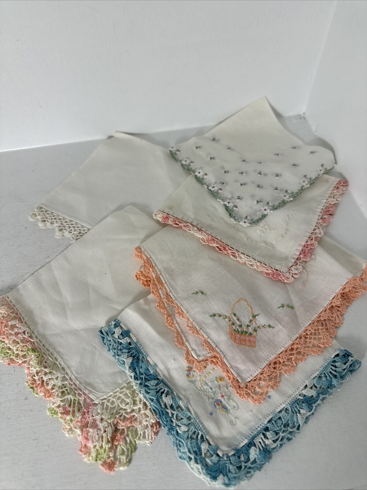 Lot of 6 Vintage Embroidered Handkerchiefs Hankies Spring Easter