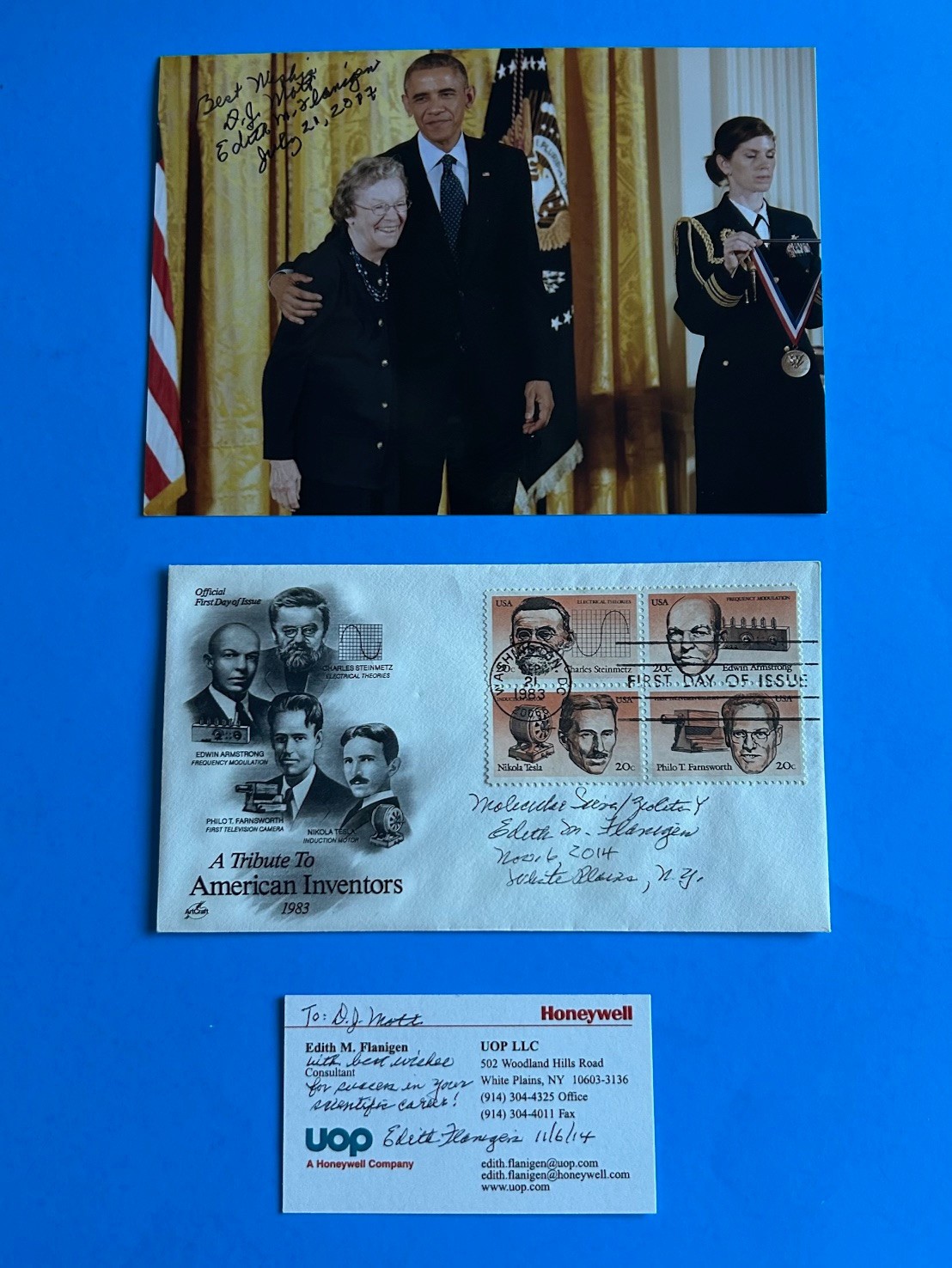 Edith M. Flanigen (Chemist) Signed Photograph /  First Day Cover / Business Card