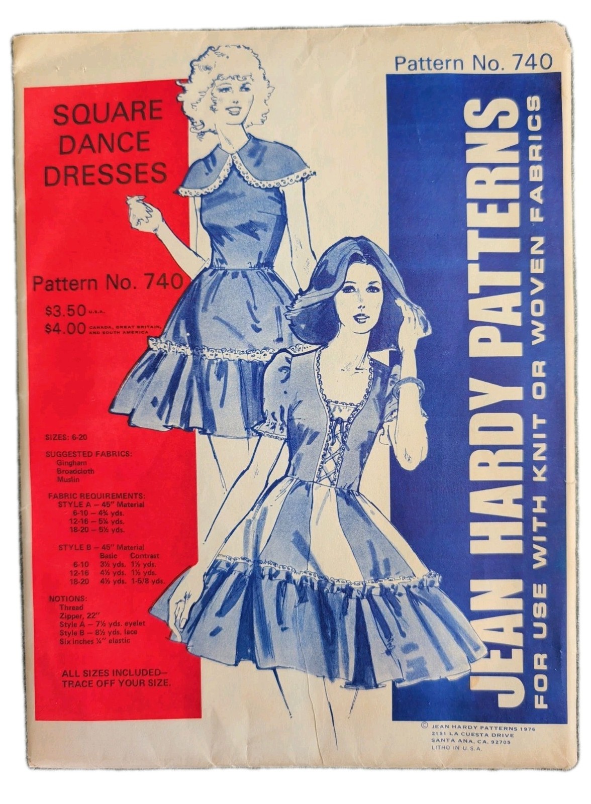 1970s Uncut Jean Hardy Patterns Square Dance Dress Pattern No. 740 Vintage 1970s Uncut Jean Hardy Patterns Square Dance Dress Pattern No. 740 Vintage