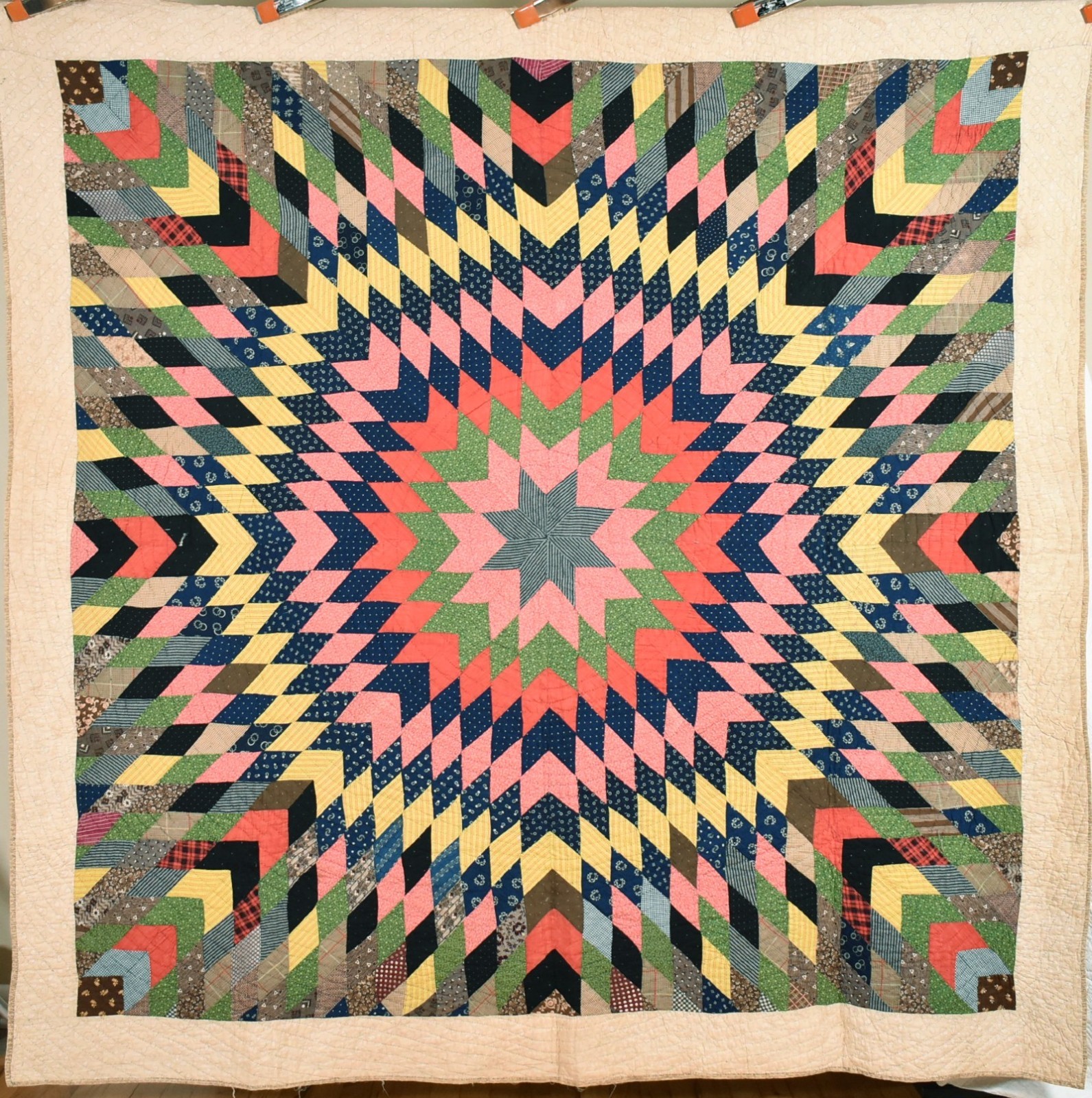 DAZZLING Vintage 1870\'s Star Burst Antique Quilt ~Great Design & Early Fabrics DAZZLING Vintage 1870\'s Star Burst Antique Quilt ~Great Design & Early Fabrics