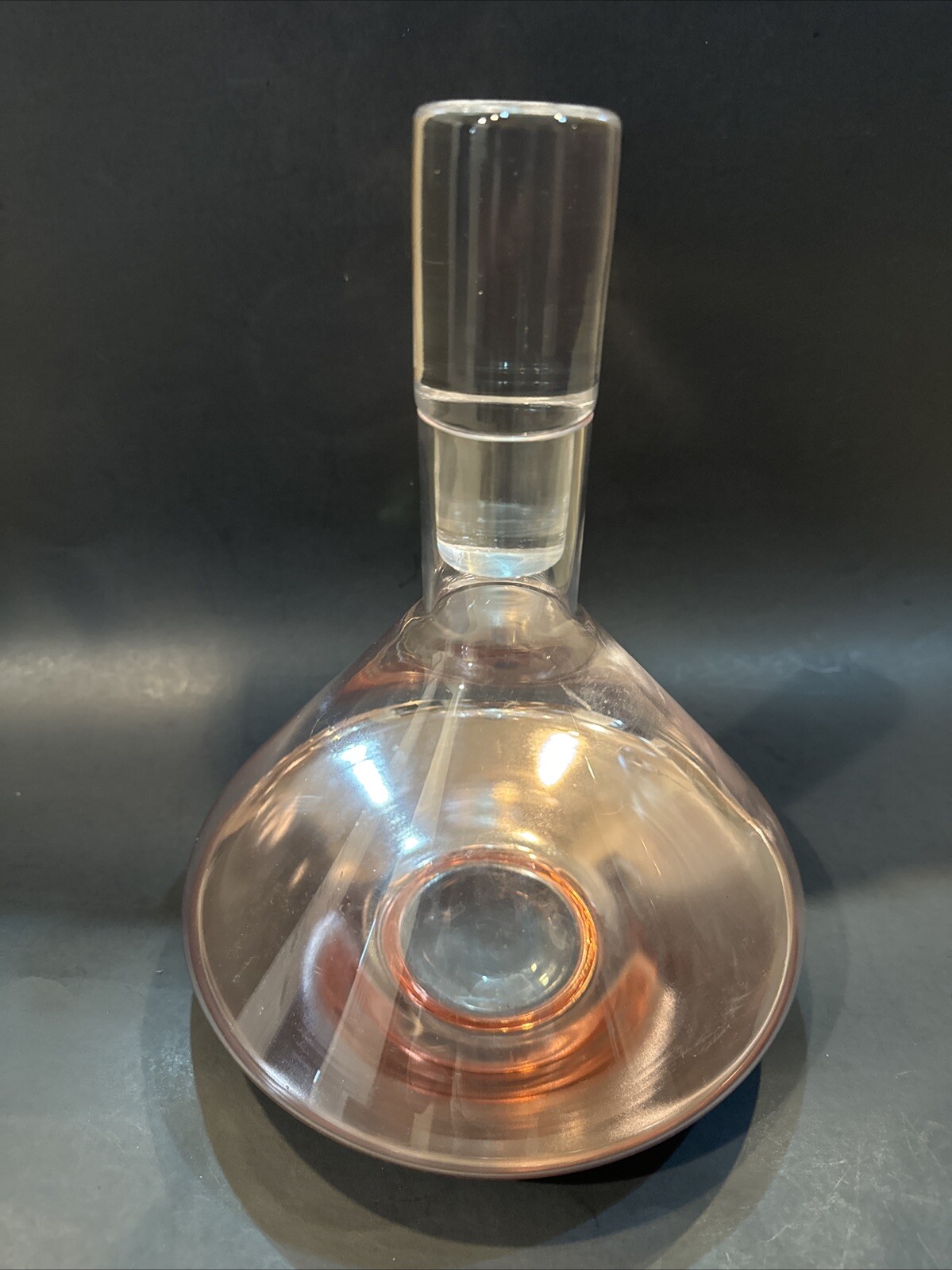 Vtg Wine Aerator Glass Decanter Clean Minimalistic Modern Design 11” Pink Bottom