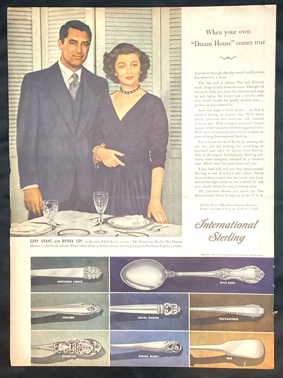 Vtg International Sterling Ad, Cary Grant, Myrna Loy \ Vtg International Sterling Ad, Cary Grant, Myrna Loy \