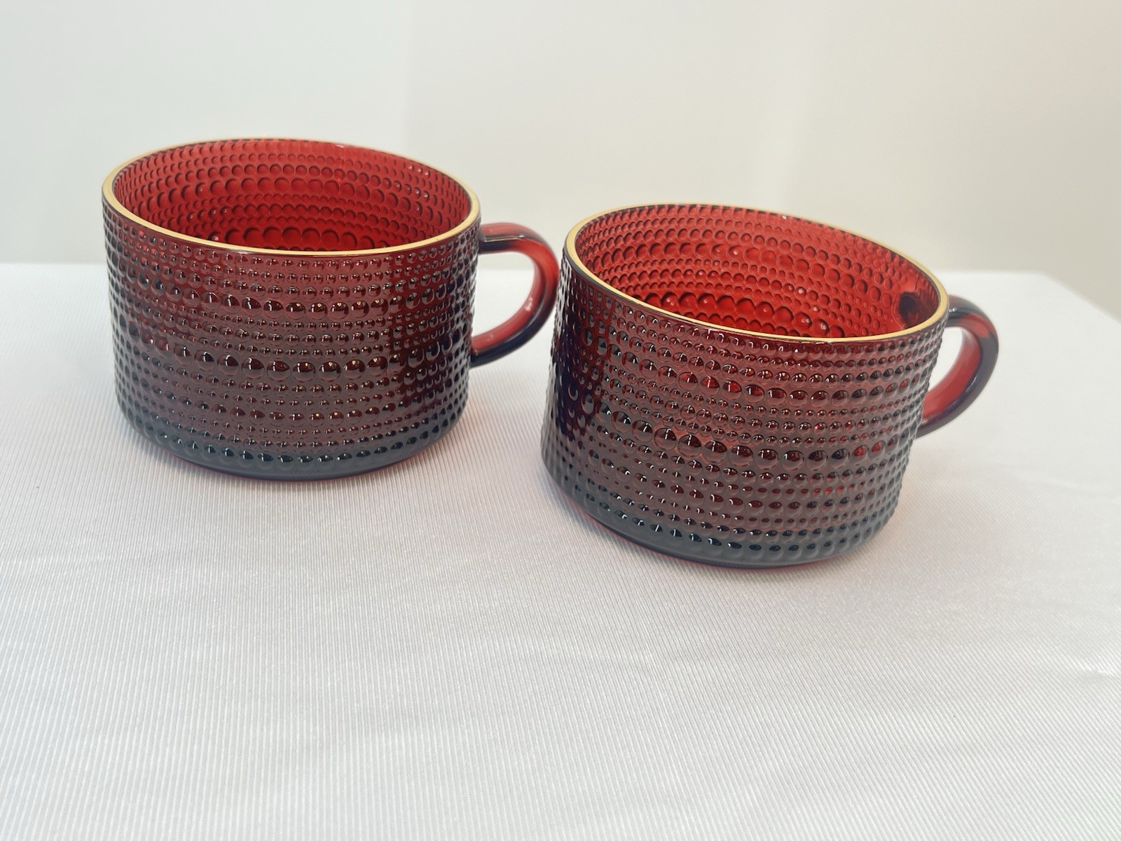 Beautiful Vintage Glass Hobnail Coffee Mug Cups In Rich Red (Set Of 2) Beautiful Vintage Glass Hobnail Coffee Mug Cups In Rich Red (Set Of 2)