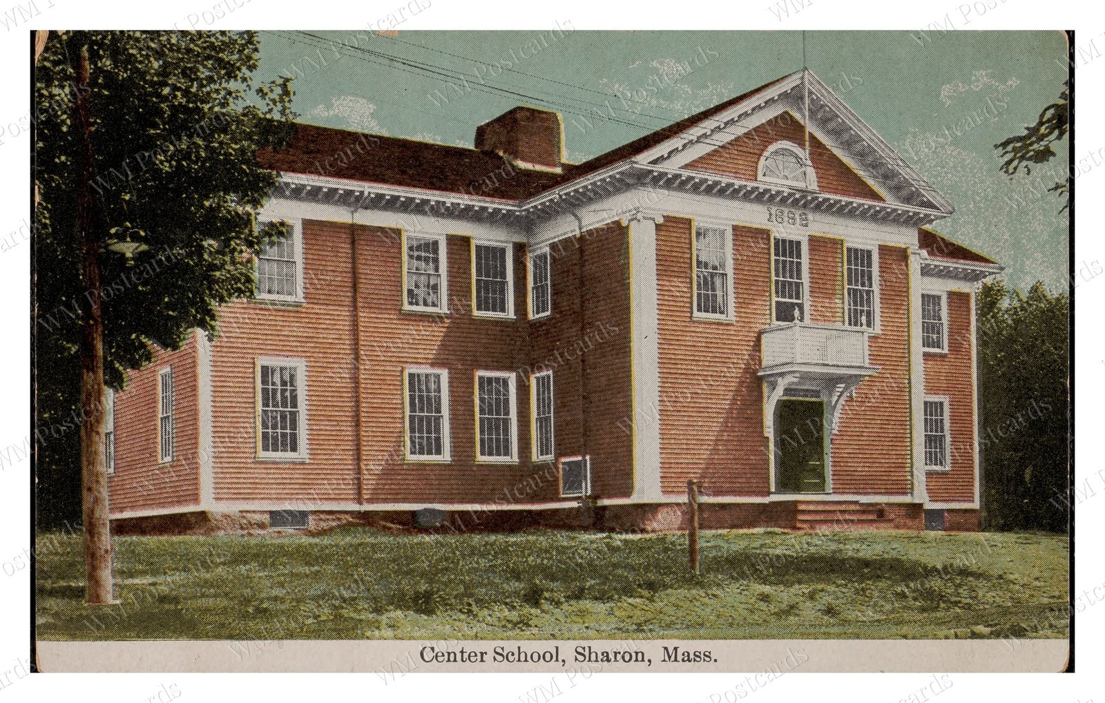 Sharon Massachusetts 1890s Center School Building Standard Postcard
