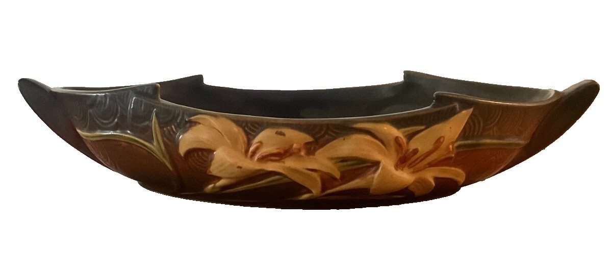 Vintage 1940\'s Roseville Pottery Planter Brown Floral Lillies Pattern 478 - 12