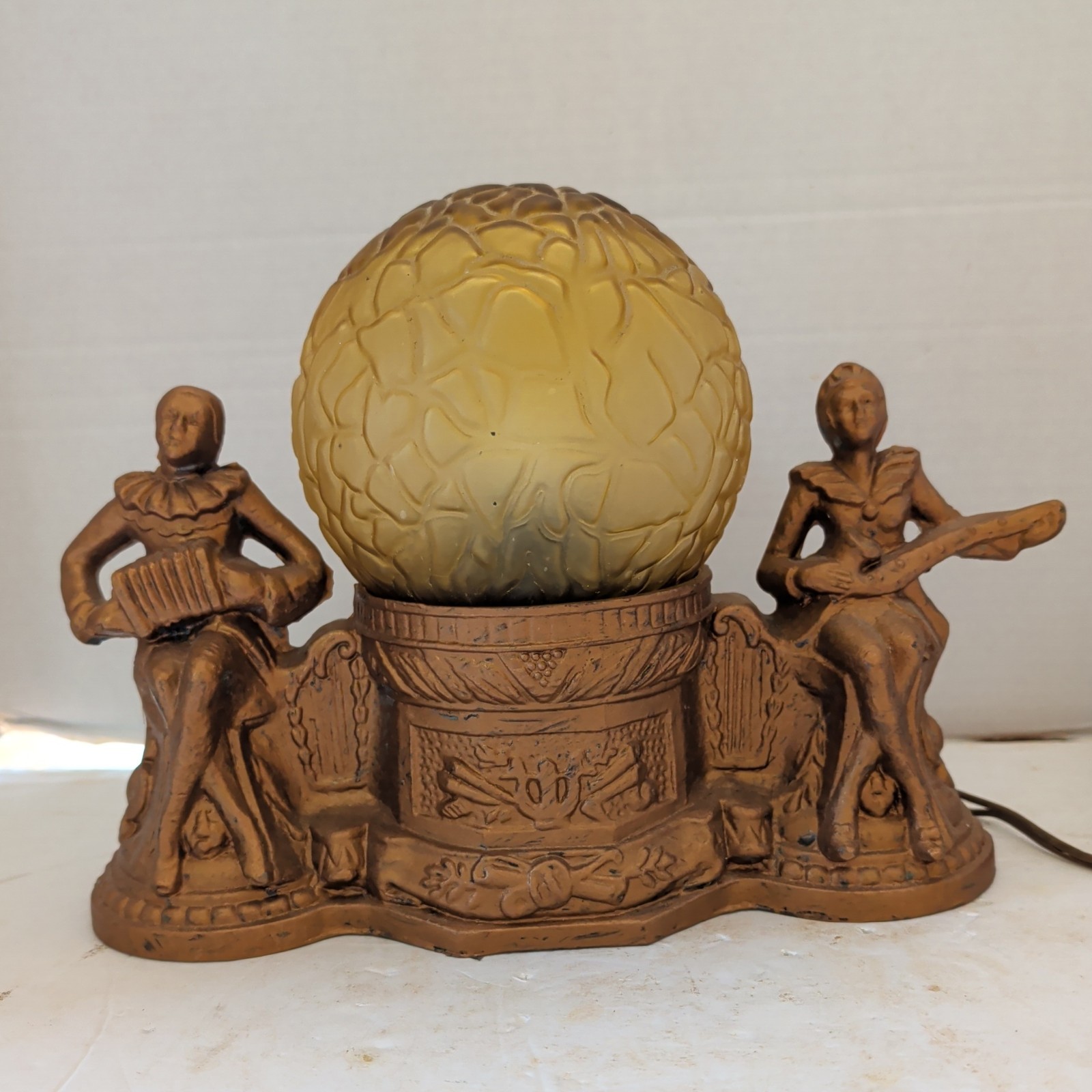 1930's Antique Art Deco Harlequin musicians bronze spelter table Lamp