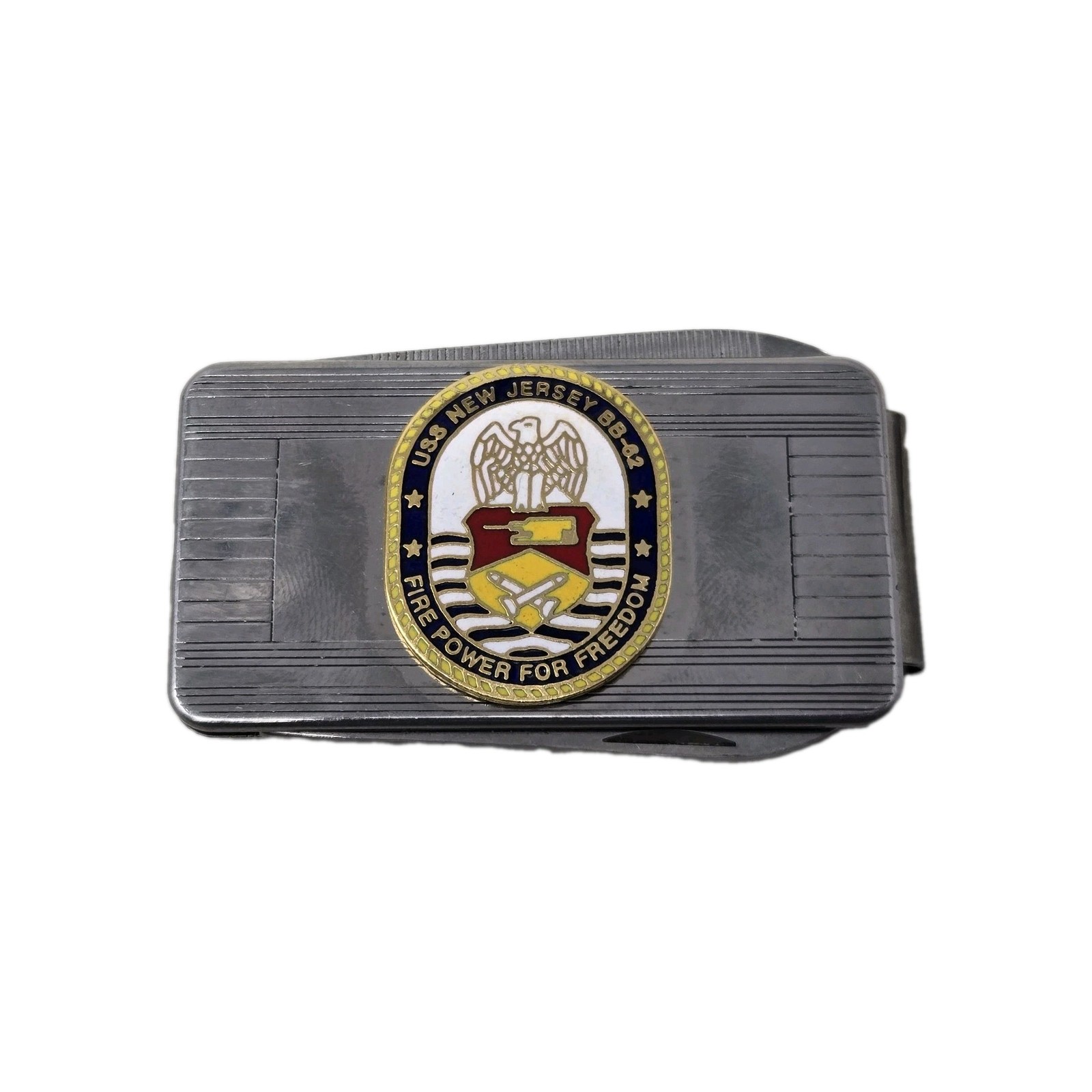 Vtg USS New Jersey BB-62 Battleship Money Clip Pocket Knife Fire Power For...