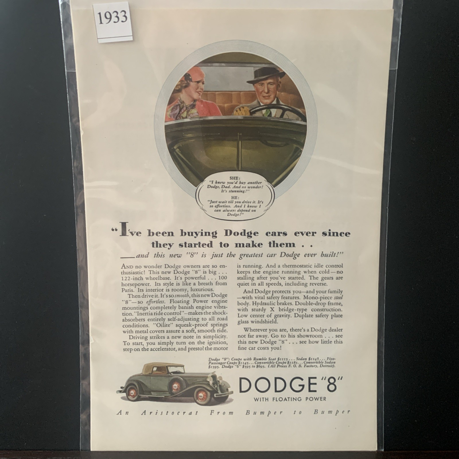 Vintage 1933 Dodge 8 I\'ve Been Buying Ever Since They Started Ad Advertisement