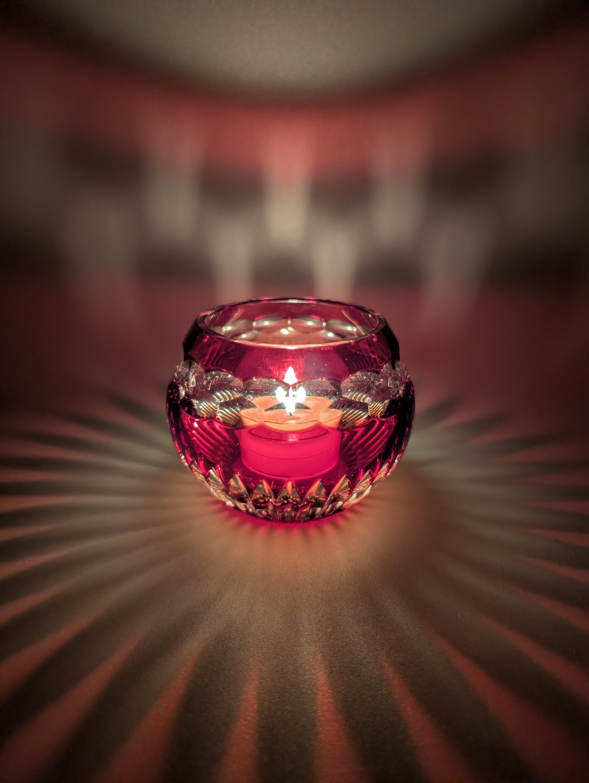 Faberge Nadya Crystal Votive Candle Holder Ruby Cut to Clear Signed No Box