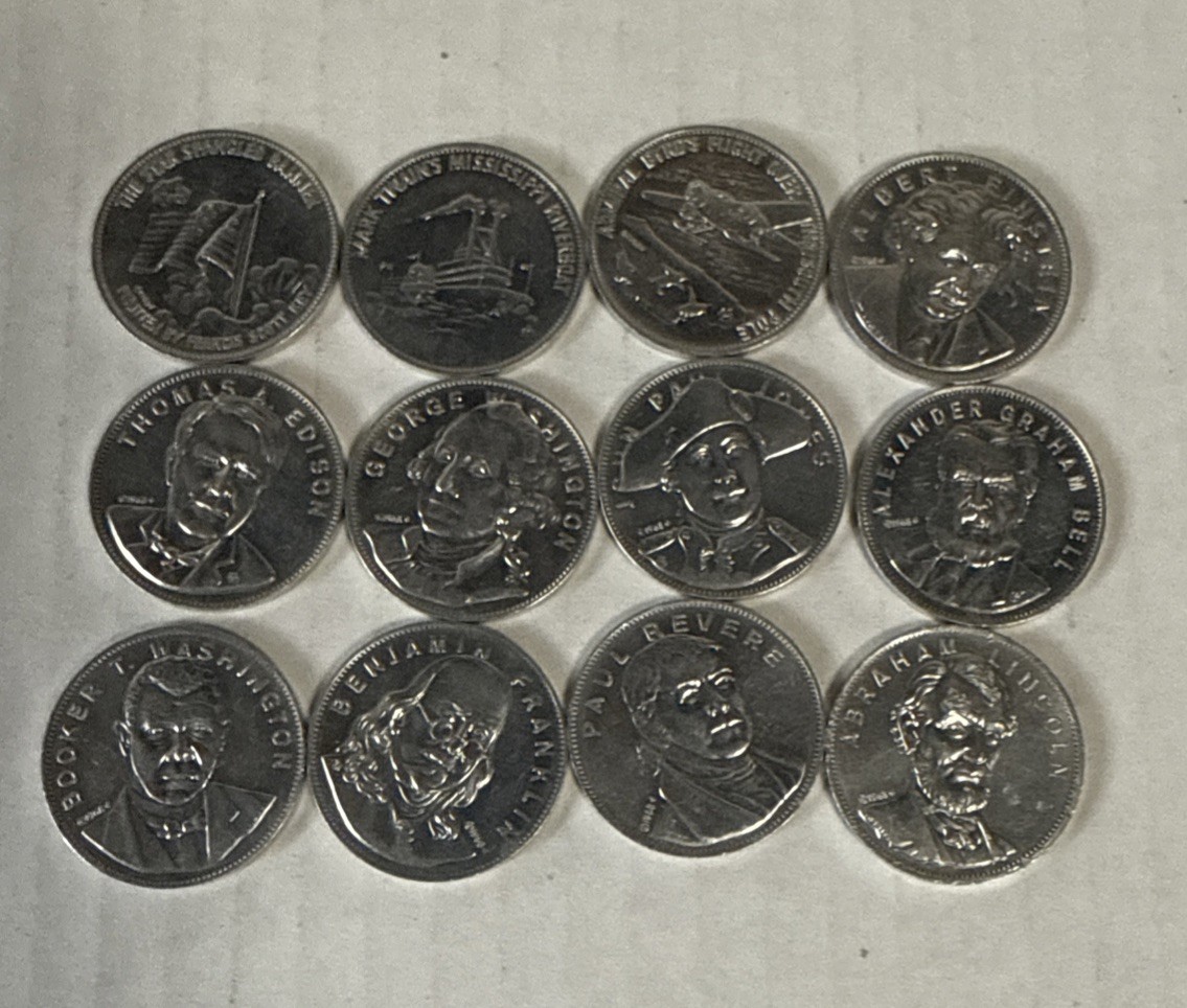1969 Shell’s Famous Facts and Faces Game Tokens - 12 Assorted - Franklin Mint