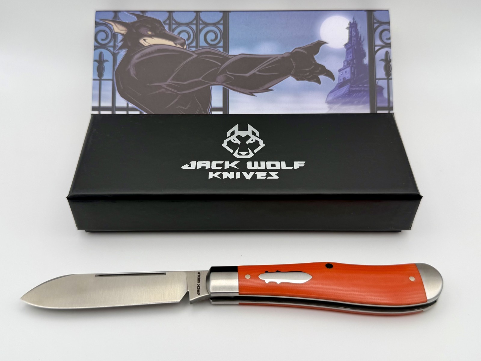 Jack Wolf Knives Gateway Eureka Vibe Bengal Orange Linen Micarta BNIB