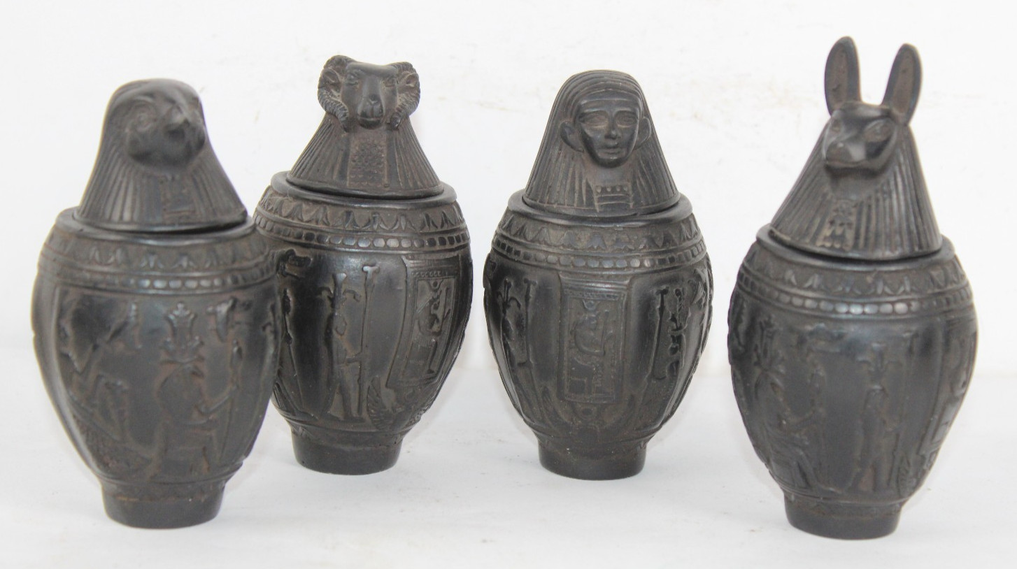 4 UNIQUE ANCIENT EGYPTIAN 4 CANOPIC Jars Pharaonic Mummification Statues (QO)