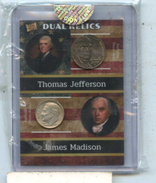 THOMAS JEFFERSON / JAMES MADISON 2020 PIECES OF THE PAST DOUBLE COIN RELIC THOMAS JEFFERSON / JAMES MADISON 2020 PIECES OF THE PAST DOUBLE COIN RELIC