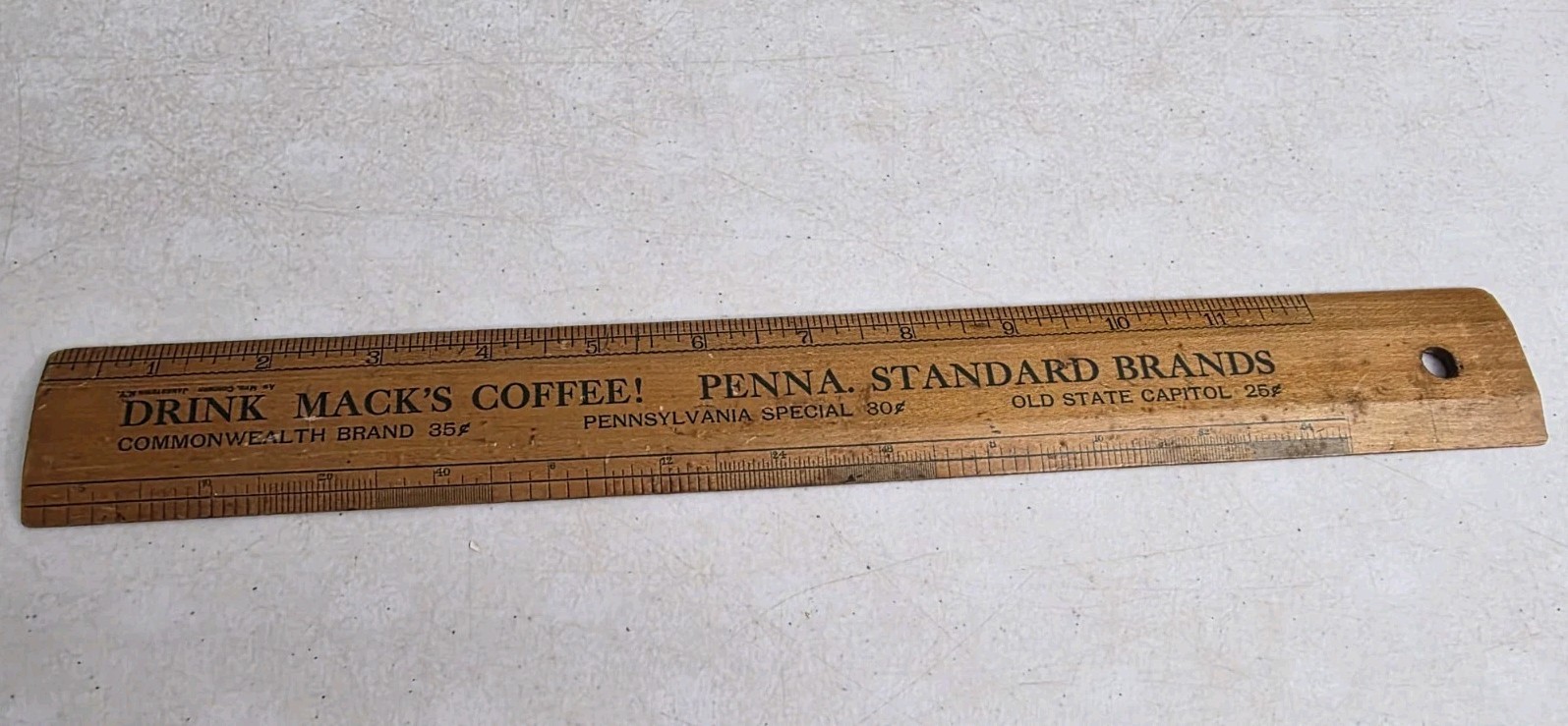 Vtg Mack's Coffee Pennsylvania Standard Old State Capitol Lancaster Wood Ruler