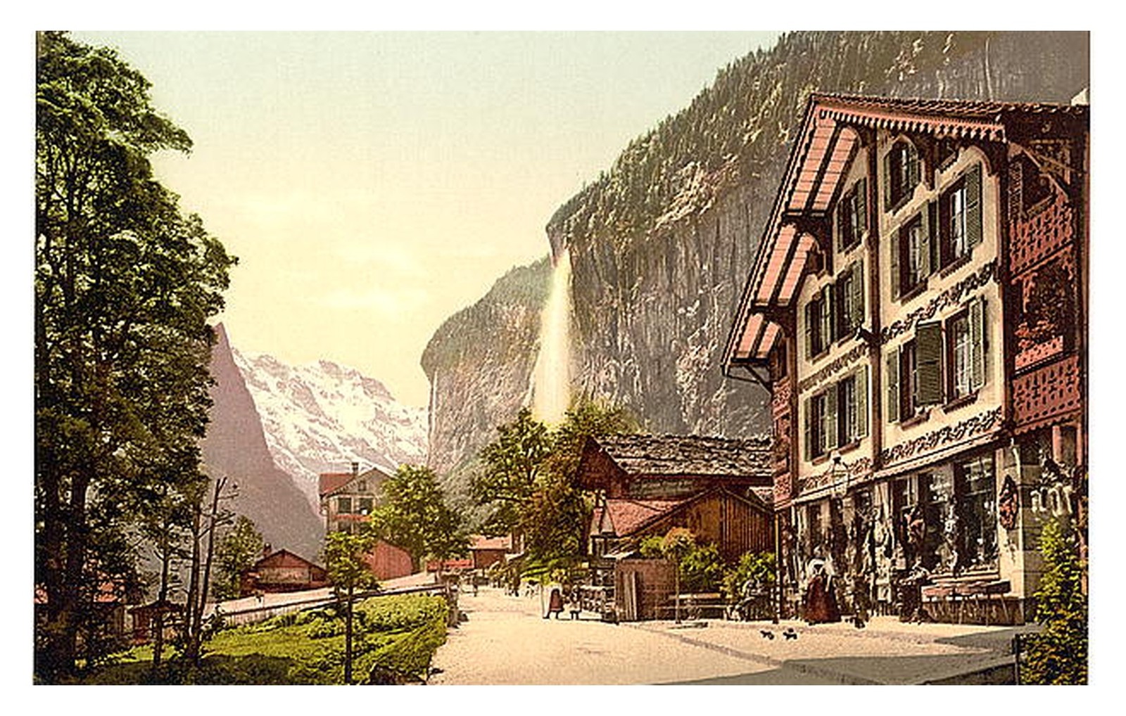 Lauterbrunnen Switzerland 1890 Staubbach Waterfall Street Scen Standard Postcard Lauterbrunnen Switzerland 1890 Staubbach Waterfall Street Scen Standard Postcard