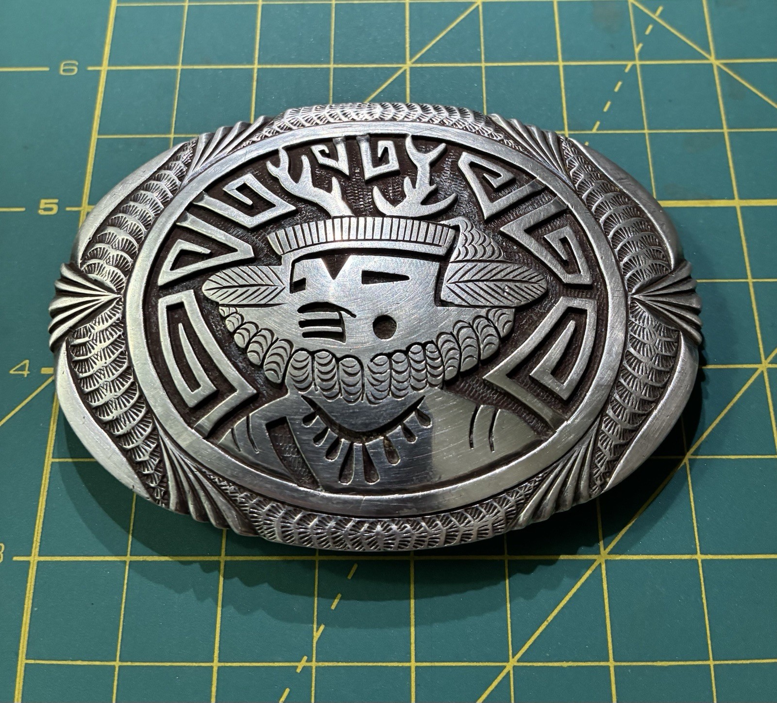 Vintage Notable Navajo Artist Gilbert Nelson Sterling “Deer Kachina” Belt Buckle