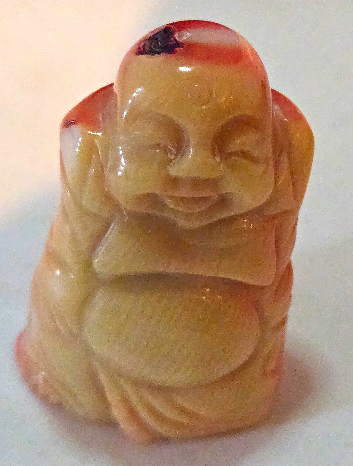ANTIQUE CHINESE CARVED NATURAL CORAL BUDAI / LAUGHING BUDDHA