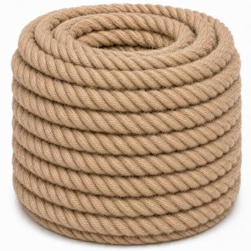 Natural Jute Hemp Rope (1.5 Inch x 50 Feet) Thick Manila Rope for Docks, Railing