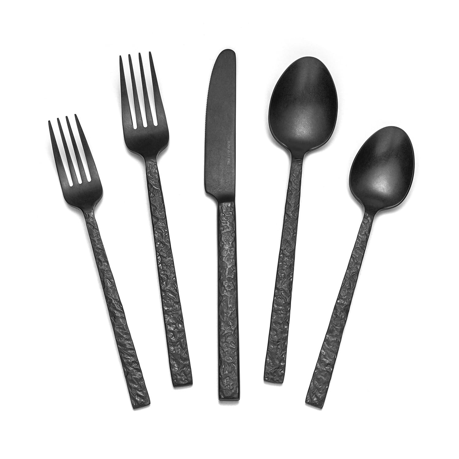 KINGSTONE 40 Pcs Black Hammered Silverware Set for 8, 18/10 Stainless Steel H... KINGSTONE 40 Pcs Black Hammered Silverware Set for 8, 18/10 Stainless Steel H...