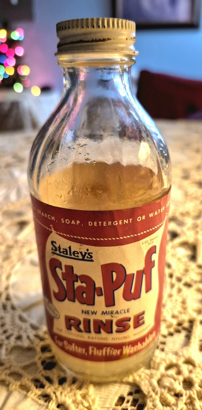 Vintage 1950s Laundry Staley's Sta-Flo Liquid  glass Salesman Sample Bottle 