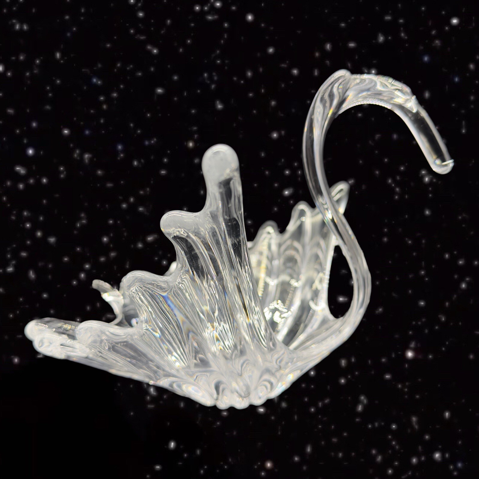 Vintage Clear Swan Crystal Glass Bowl Centerpiece French Glass Marked 9”W 7”T