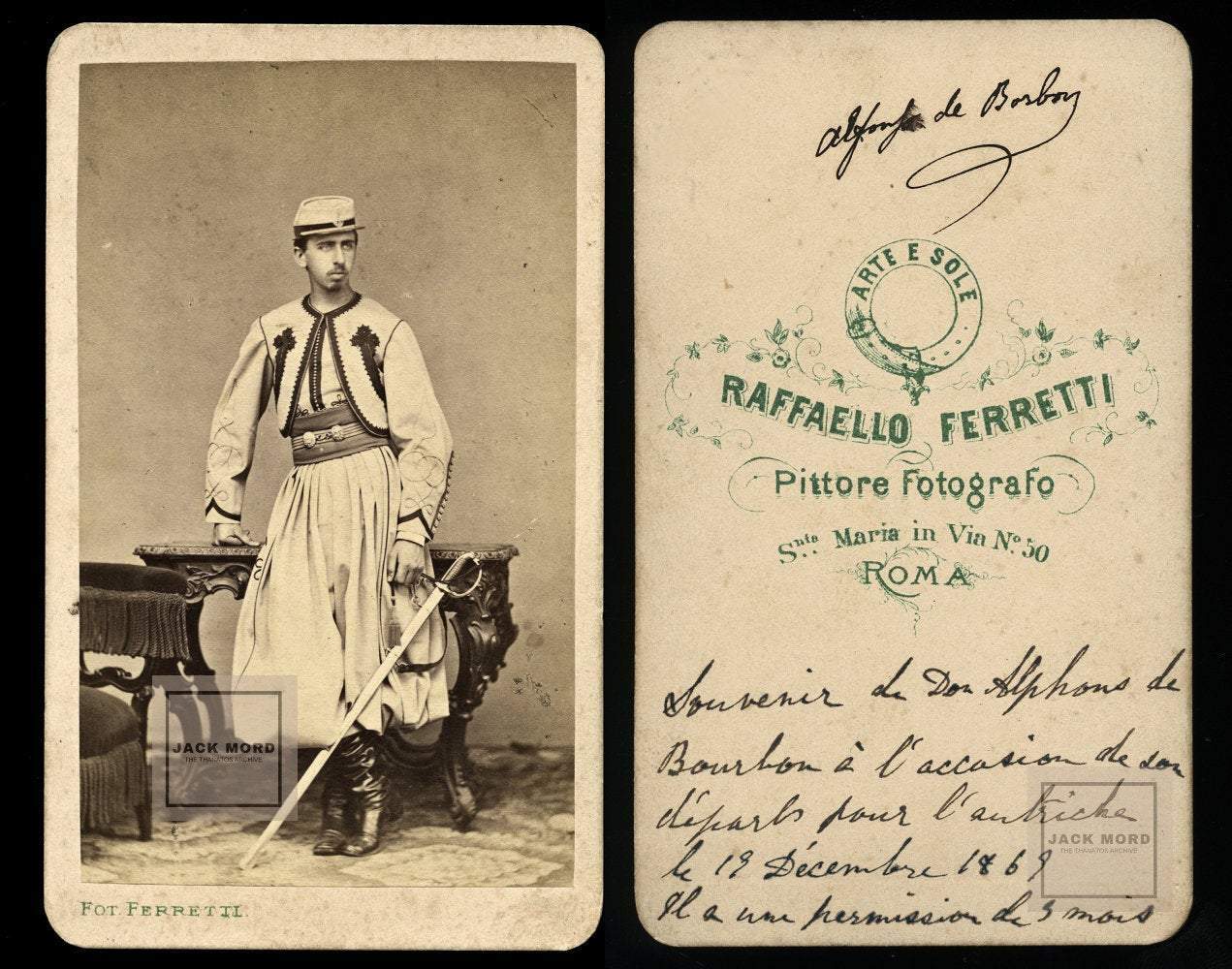 VERY RARE CDV Prince Alphonse de Bourbon Pontifical ZOUAVE 1860s Signed Soldier