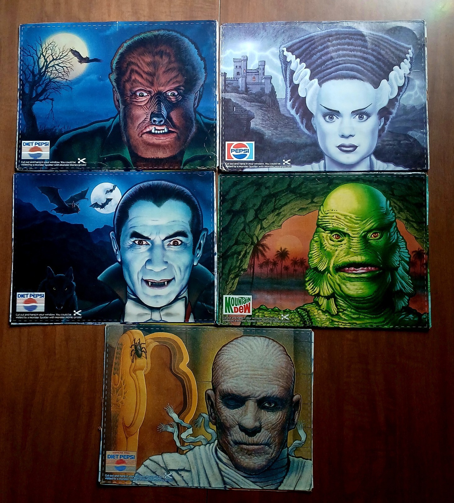 Pepsi Universal Monsters LOT OF 5 Rare HALLOWEEN Art 12 pack cut-outs Pepsi Universal Monsters LOT OF 5 Rare HALLOWEEN Art 12 pack cut-outs