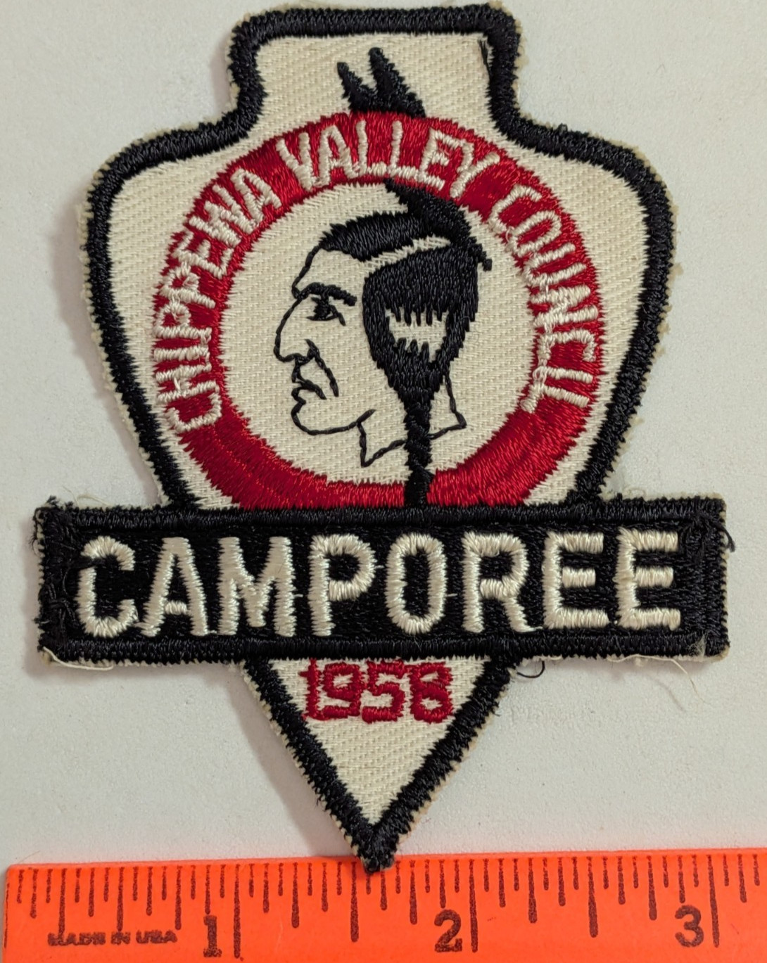 Vintage 1958 CHIPPEWA VALLEY COUNCIL Wisconsin Twill Camporee Arrowhead Patch Vintage 1958 CHIPPEWA VALLEY COUNCIL Wisconsin Twill Camporee Arrowhead Patch