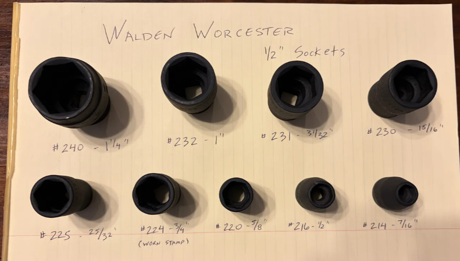 Antique Walden-Worcester 200 Series 1/2-Drive Auto Mechanics' 9-PC Socket Set Antique Walden-Worcester 200 Series 1/2-Drive Auto Mechanics' 9-PC Socket Set