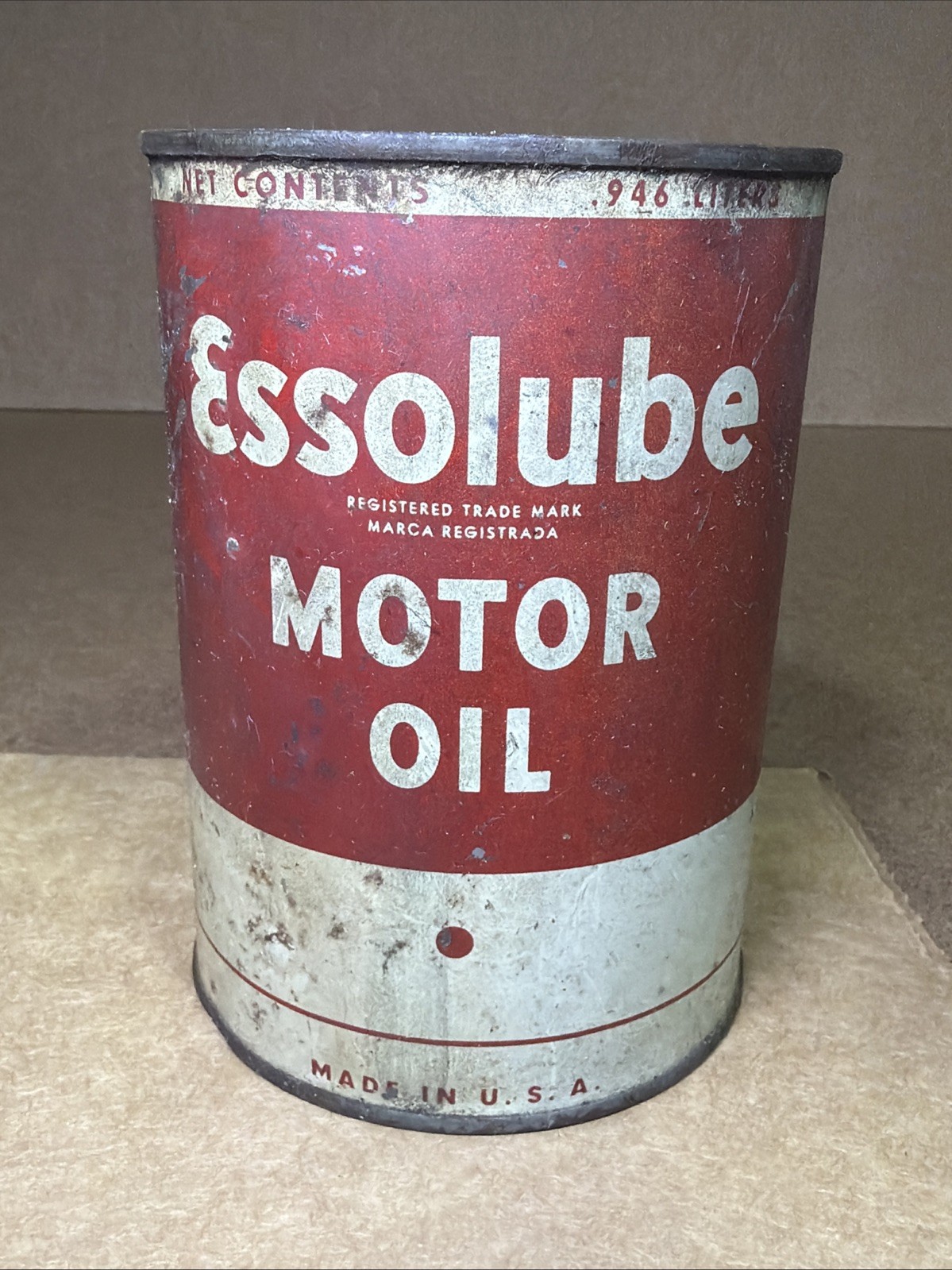 Vintage Esso Essolube Metal Motor Oil Can 1 Quart Empty Advertising Garage Gas
