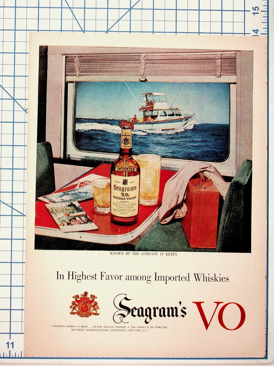 Vintage Seagram's VO Canadian Whisky Ad 1950s Fishing Boat Train Ephemera Vintage Seagram's VO Canadian Whisky Ad 1950s Fishing Boat Train Ephemera