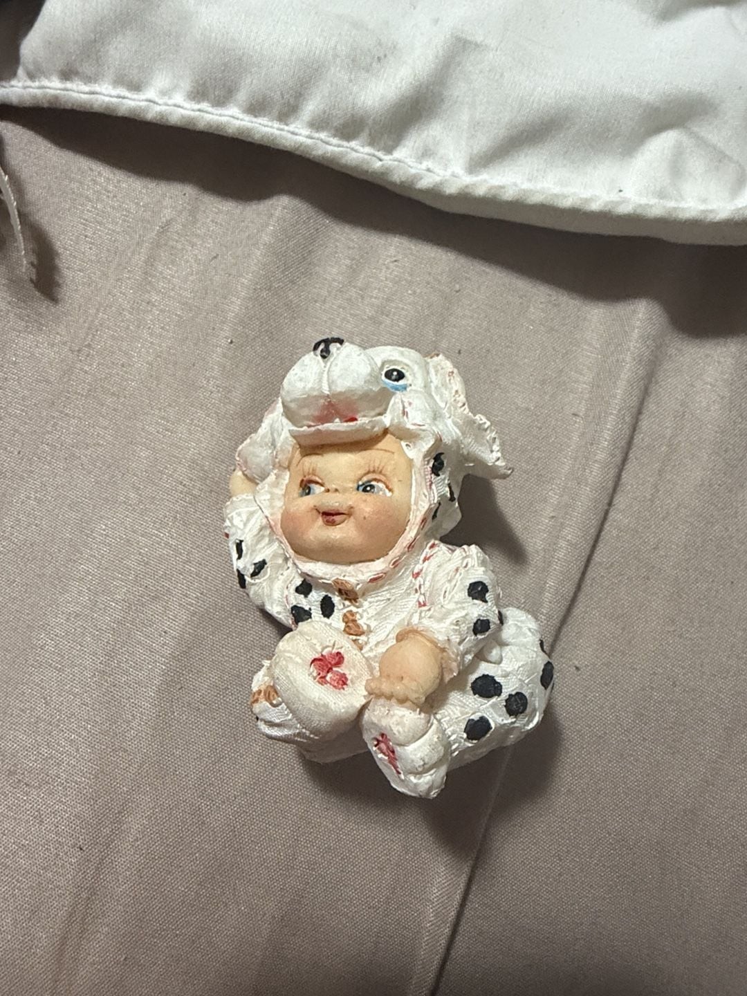 Vintage Ceramic Child Figurine in Dalmatian Dog Costume