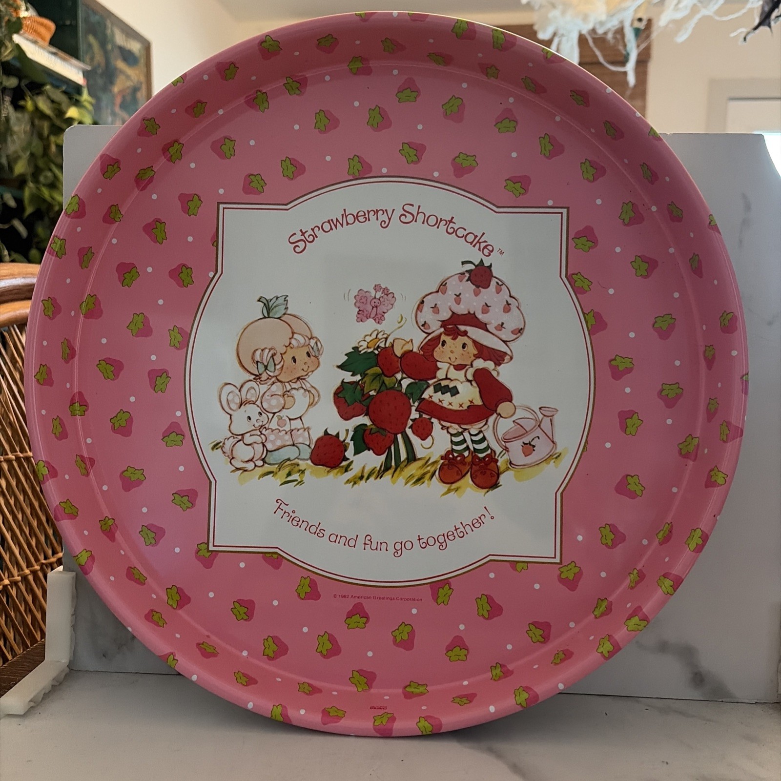 Vintage Strawberry Shortcake Pink 80s Tin Metal Tray 14