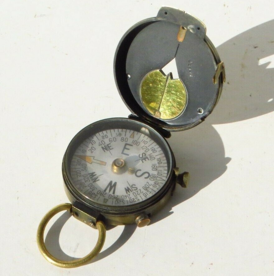 WWI VINTAGE US ENGINEER CORPS BRASS COMPASS CRUCHON & EMONS CA 1918