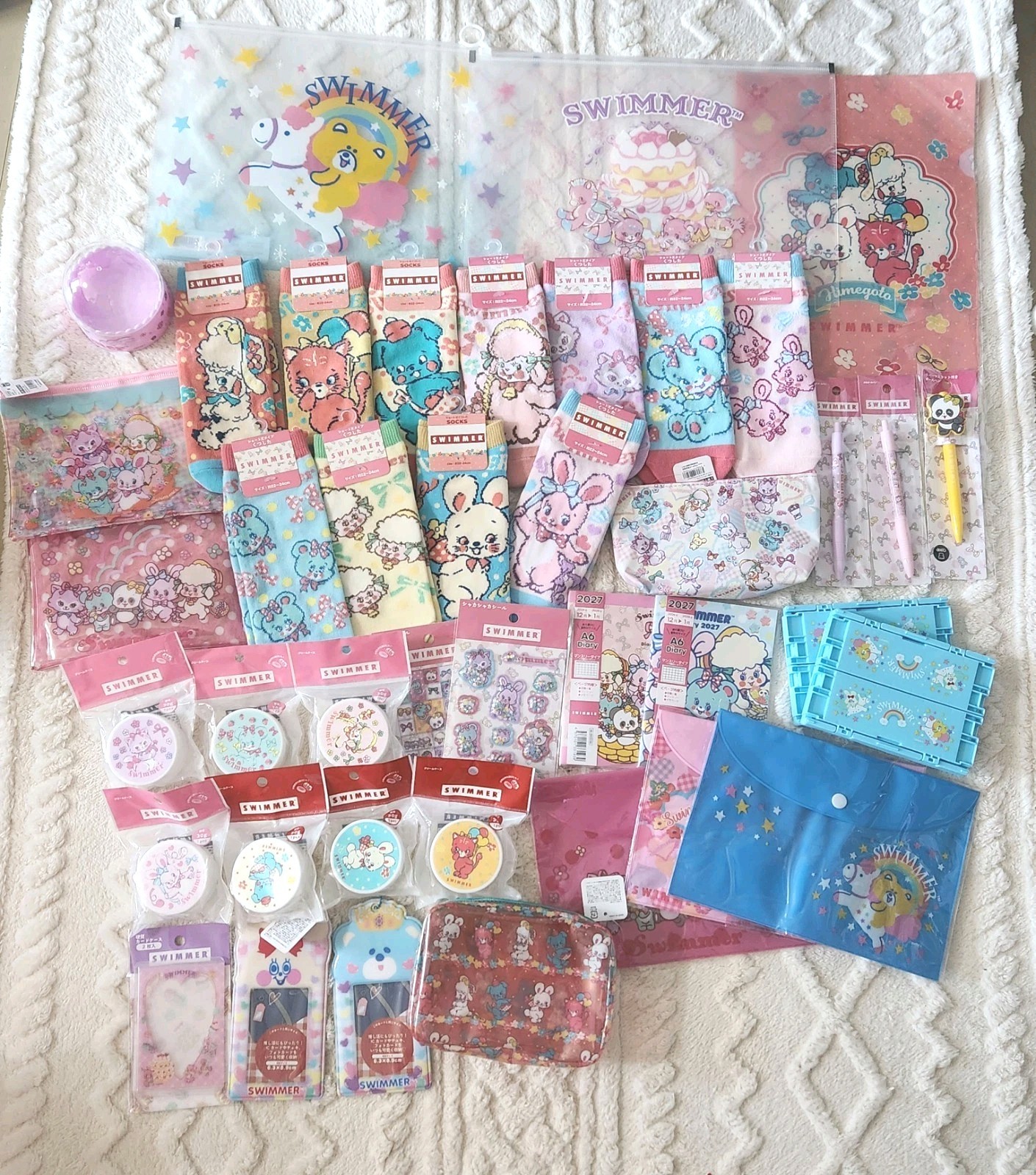 SWIMMER Japan Kawaii Retro Goods Lot 41 Pcs Socks Pouches Stationery Set New SWIMMER Japan Kawaii Retro Goods Lot 41 Pcs Socks Pouches Stationery Set New