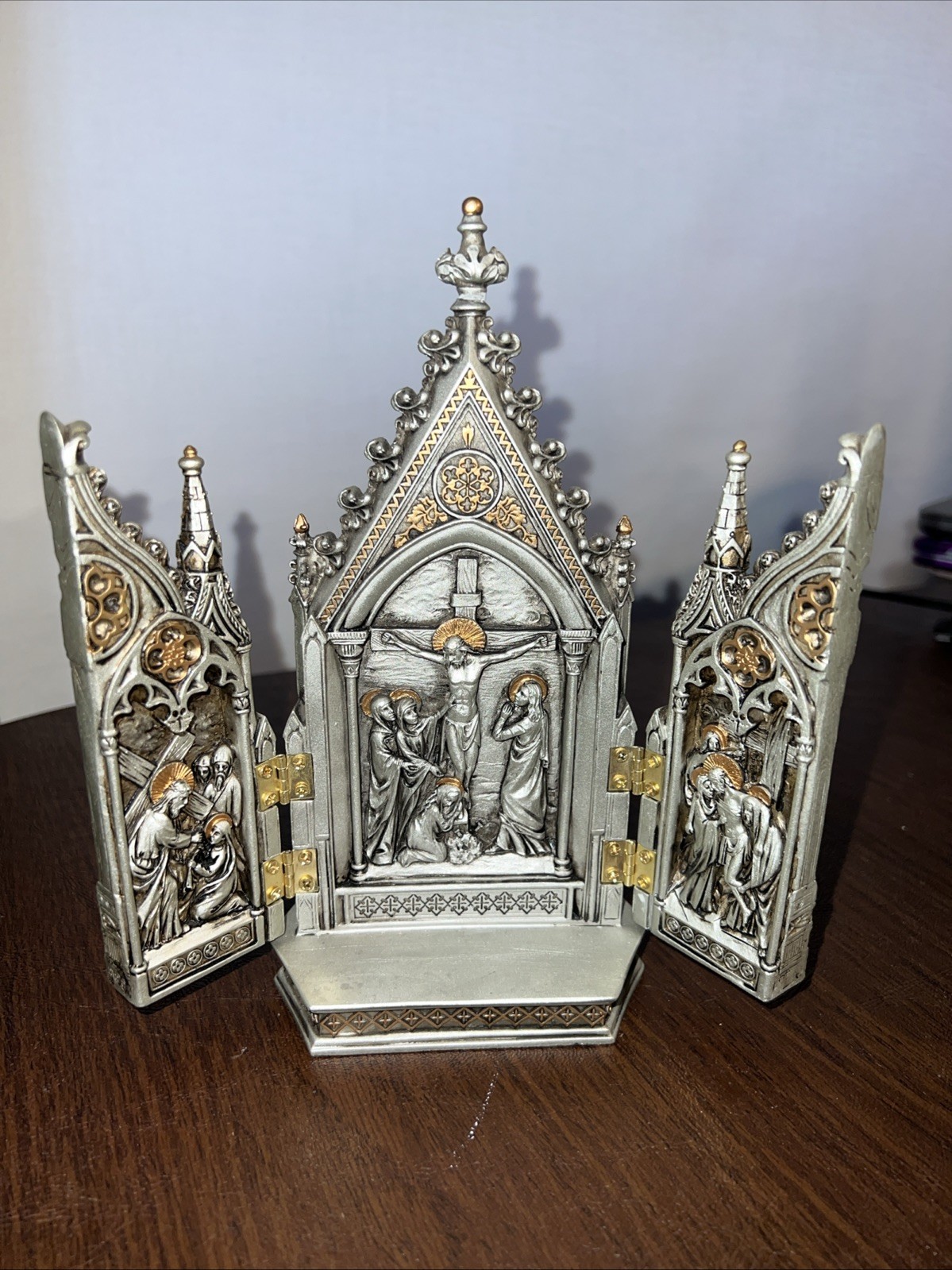 Crucifixion Triptych Veronese Silver Gold Colors Catholic Cathedral Jesus Crucifixion Triptych Veronese Silver Gold Colors Catholic Cathedral Jesus