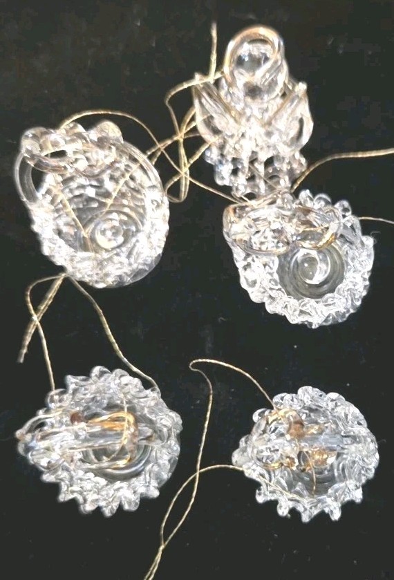 Vintage Miniature Spun Glass Baskets And Angel Clear 1” Tall Hand Made Lot Of 5 Vintage Miniature Spun Glass Baskets And Angel Clear 1” Tall Hand Made Lot Of 5