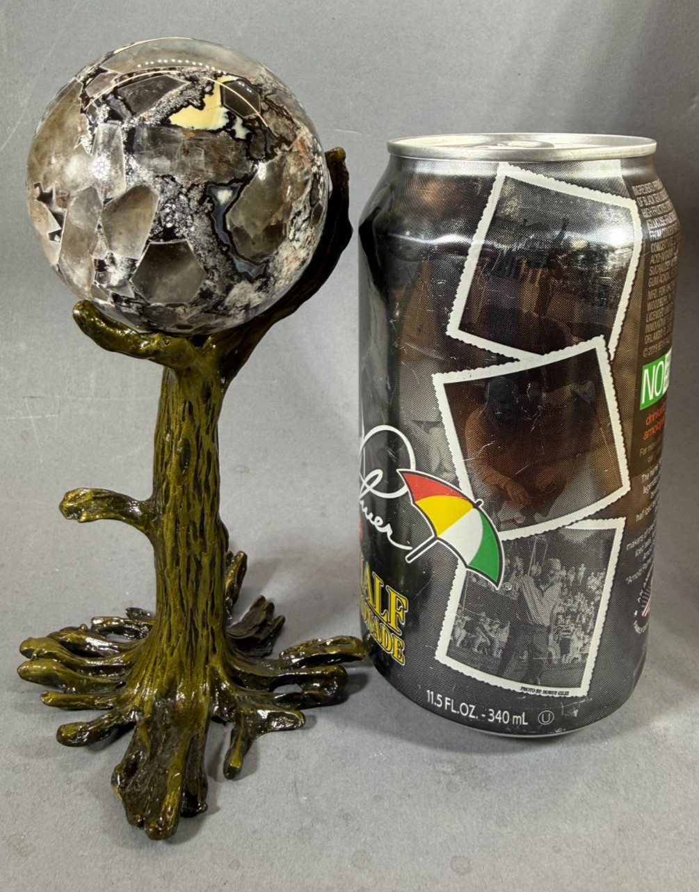MOSAIC QUARTZ SPHERE WITH TREE - FULLY STIRTY IN A SELF SUPPORTING STAND MOSAIC QUARTZ SPHERE WITH TREE - FULLY STIRTY IN A SELF SUPPORTING STAND