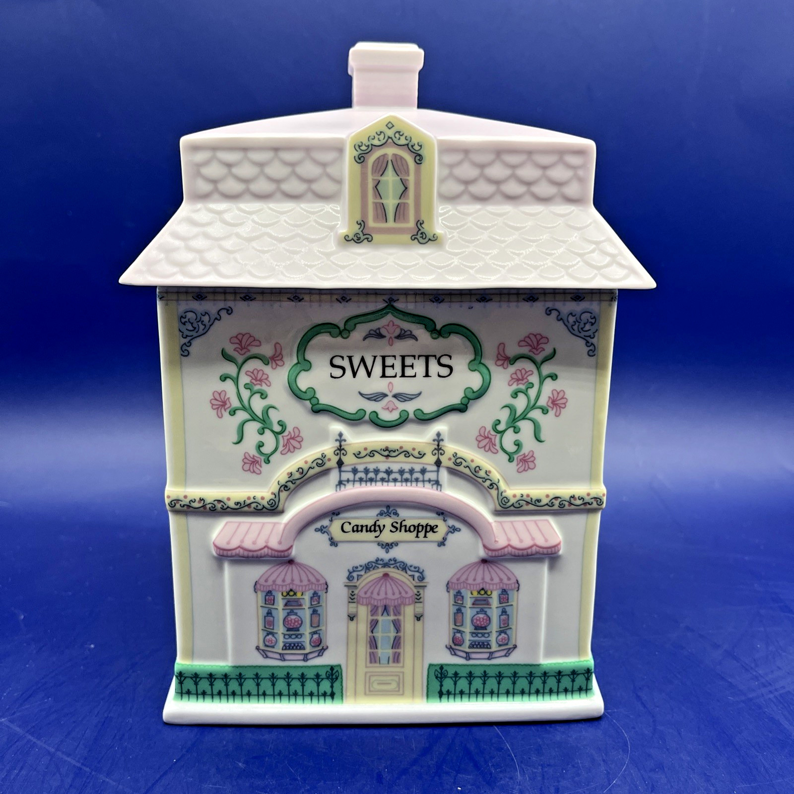 Vintage Lenox Village Candy Shoppe SWEETS Canister 1992 with Lid - Chip In Lid