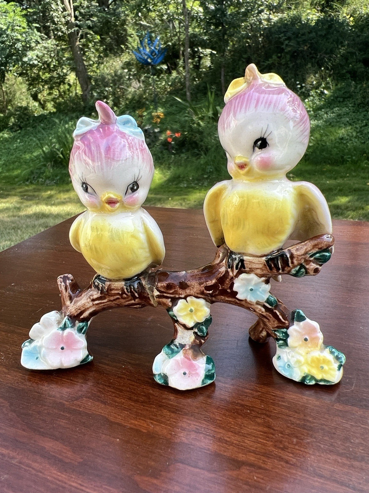 RARE Norcest Japan Anthropomorphic Yellow Pink Birds Branch Flowers Fine Ceramic