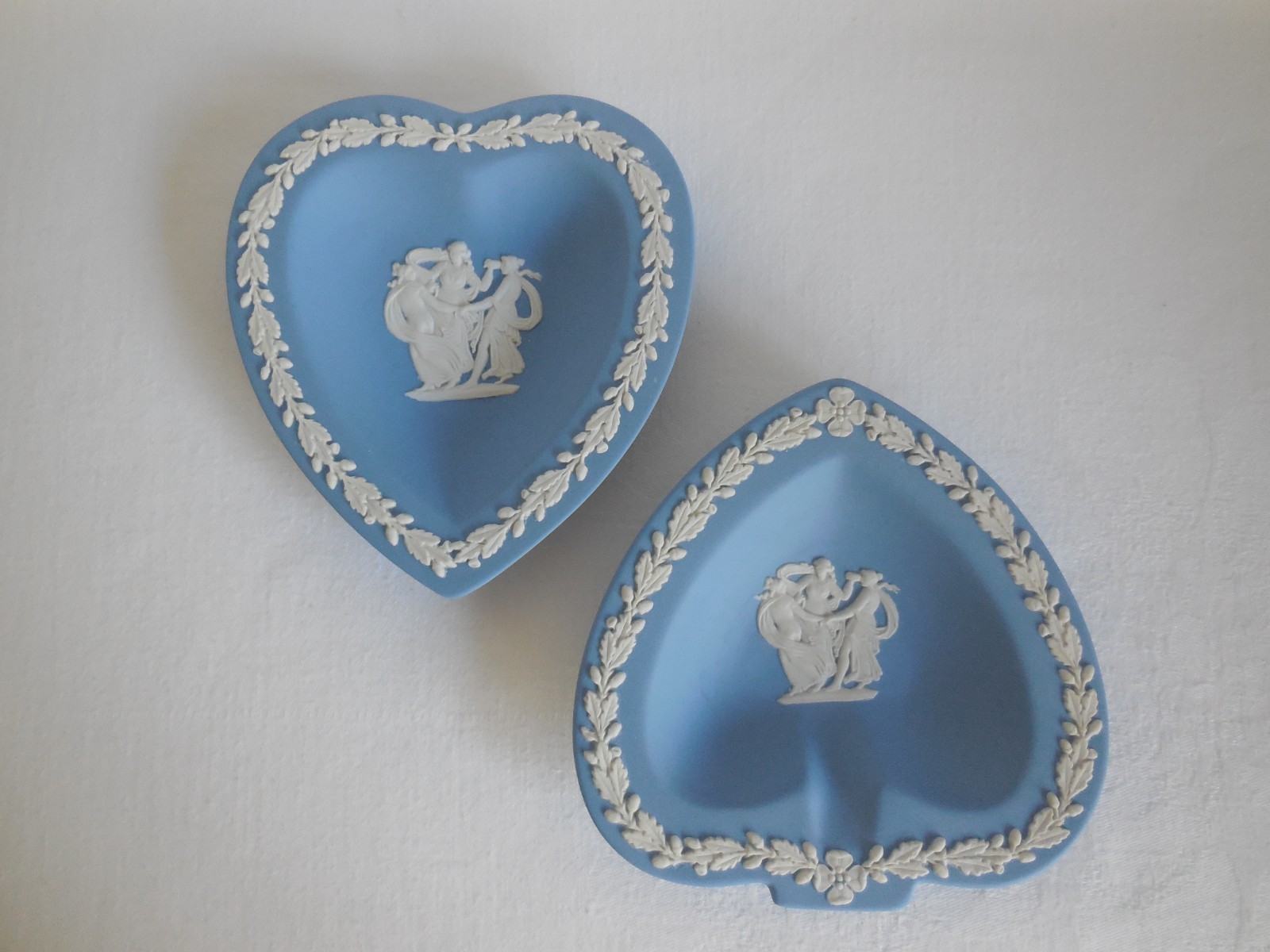 Two Blue Wedgwood Jasperware The Three Graces Trays  Heart and Spade