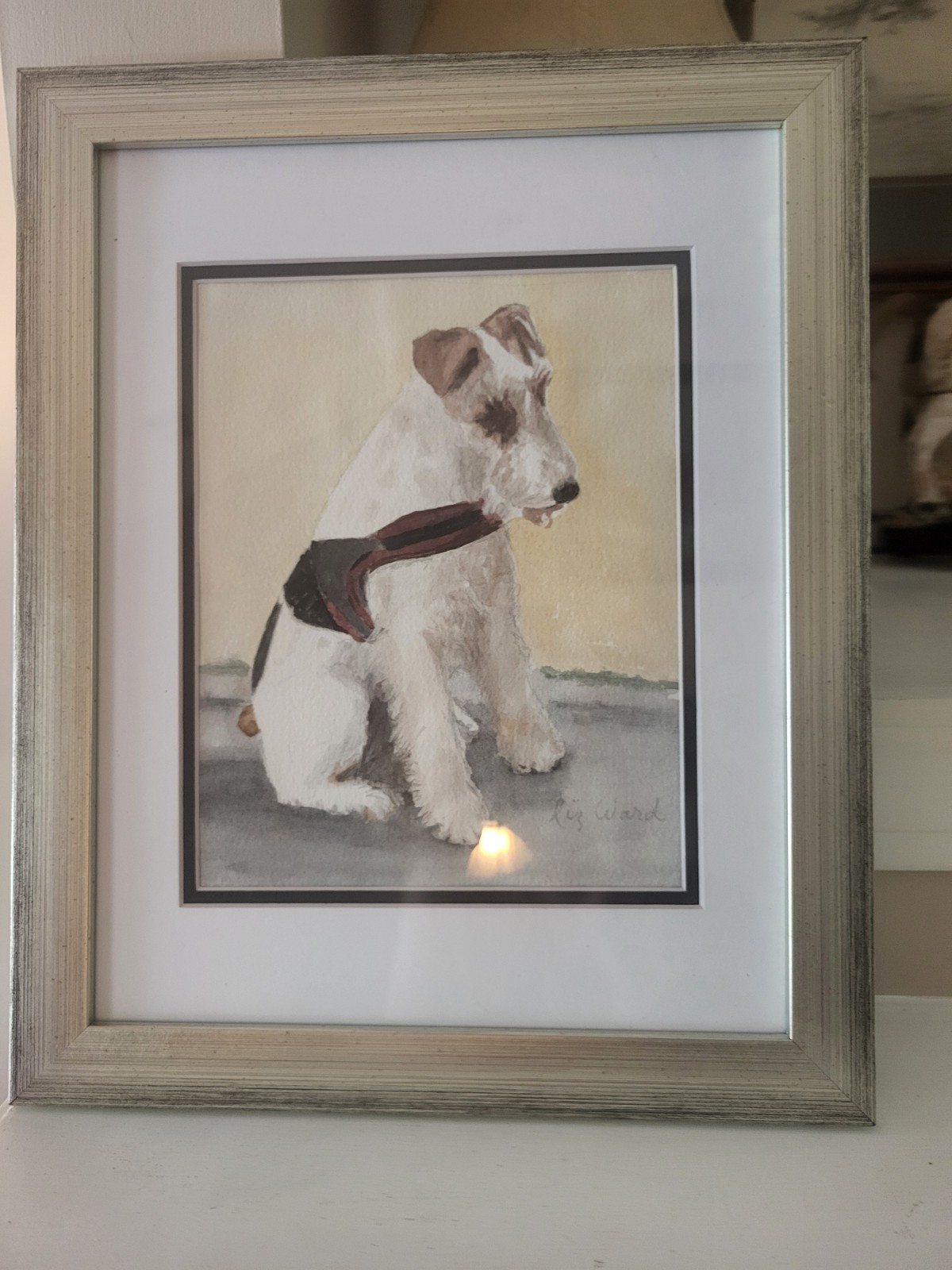 Wire Fox Terrier Original Watercolor by Liz Ward Framed OOAK z Wire Fox Terrier Original Watercolor by Liz Ward Framed OOAK z
