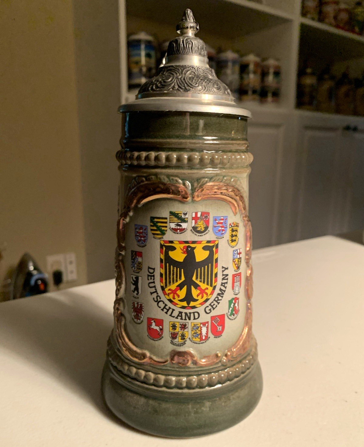 Original King Deutschland Germany Coat of Arms Lidded Beer Stein Original King Deutschland Germany Coat of Arms Lidded Beer Stein