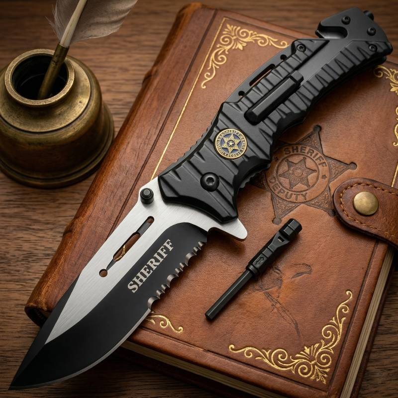 Black Sheriff Spring Assisted Open Everyday Carry Rescue Folding Pocket Knife