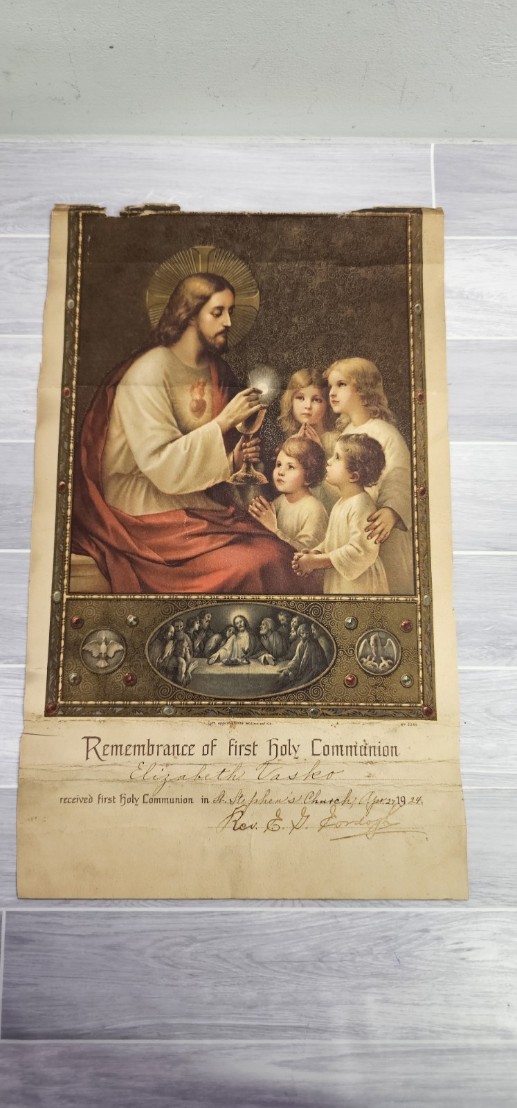ANTIQUE 1924 FIRST HOLY COMMUNION CERTIFICATE